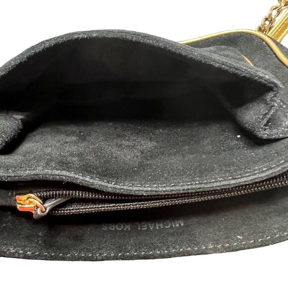 Michael Kors Black Suede Crossbody Purse Bag with Gold Trim - Picture 5 of 8